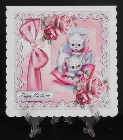 Playful Kittens with Pink Roses 8x8 by Joan Prince