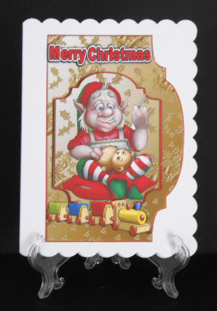 Santas Elf the Toy Maker Bracket Card & Topper by Joan Prince