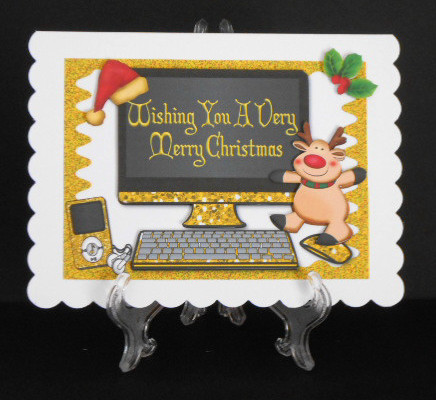 Christmas Gold Glitter Computer with Reindeer by Joan Prince