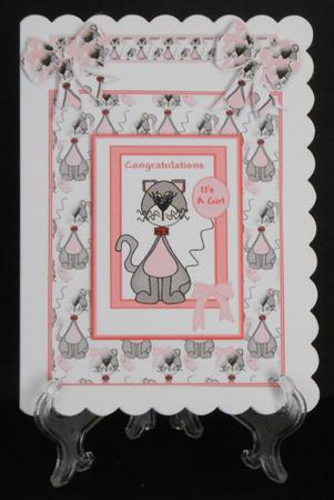 Baby Girl Card Front Layers Bow and Gift Tag by Joan Prince
