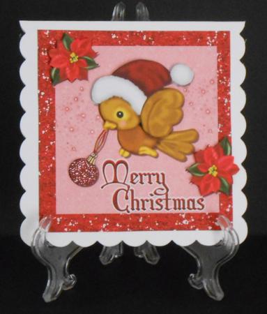 Gorgeous Bird with Red Santa Hat 8x8 by Joan Prince