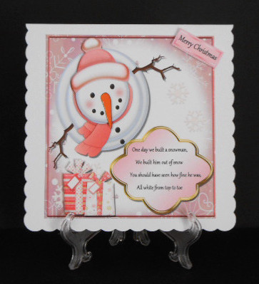 Pink Snowman Looking Up with Poem 8x8 by Joan Prince