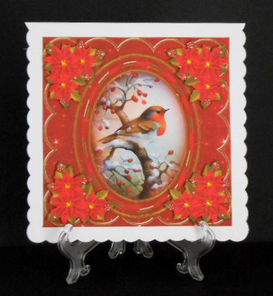 Red Robin 7in Oval Ribbon Decoupage Topper Sheet by Joan Prince