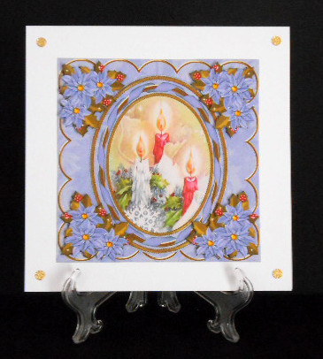 Candle Trio Blue 7in Oval Ribbon Decoupage Topper Sheet by Joan Prince