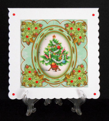 Christmas Tree 7in Oval Ribbon Decoupage Topper Sheet by Joan Prince