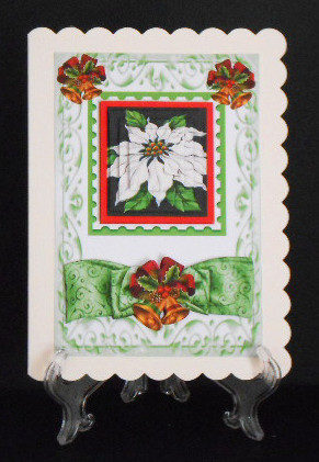 Lovely Poinsettias and Gold Bells with Bow Pyramids by Joan Prince