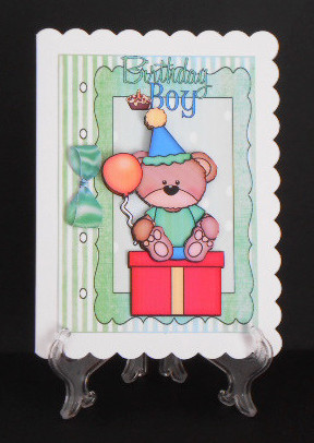 Birthday Boy! Cute Teddy with Balloon on Scrapbook Page by Joan Prince