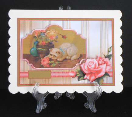 Cat and a Rose Card with Decoupage by Joan Prince