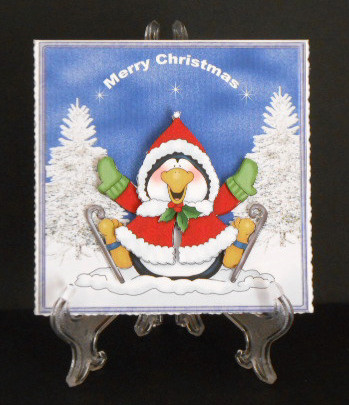 Penguin Skater Card with Decoupage by Joan Prince