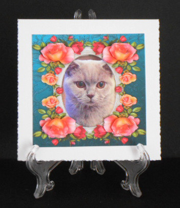 8 x 8 Shaun British Lilac Cat & Roses Topper & Decoupage by Joan Prince