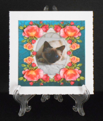 8 x 8 Carrie Birman Cat & Roses Card Topper & Decoupage by Joan Prince