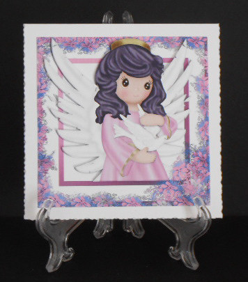 Sweet Angel in Pink Holding Dove in Flower Frame 8x8 by Joan Prince