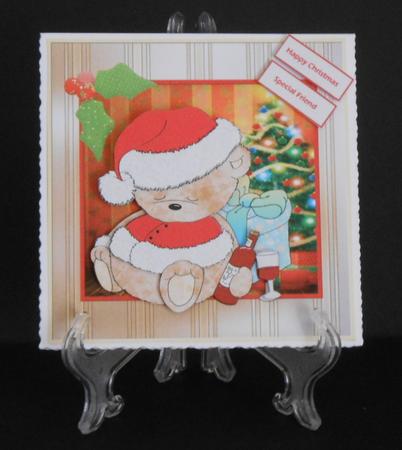 Boozy Christmas Bear Card with Decoupage by Joan Prince