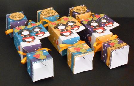 3D Pip Penguins Snowy Scene Christmas Cracker Boxes by Joan Prince