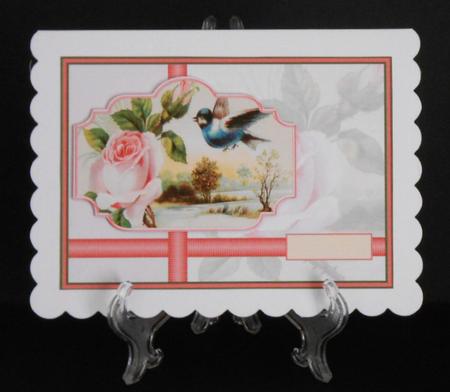 Pink Rose and Blue Bird Card with Topper by Joan Prince