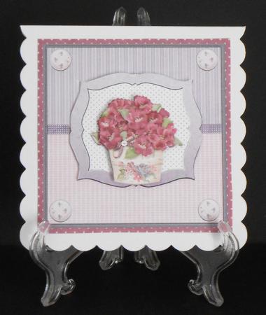 Plant Pot of Purple Flowers Card with Decoupage by Joan Prince