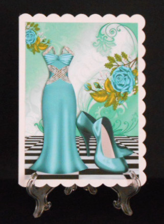 Turq Gown with Shoes and Turq Roses by Joan Prince