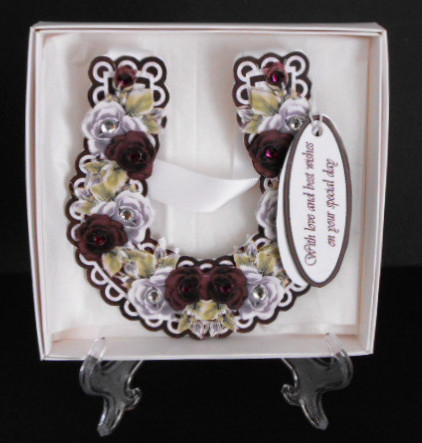 Maroon and White Roses Horseshoe Keepsake by Joan Prince
