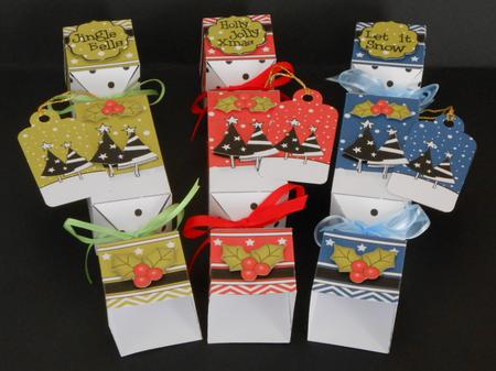 3D Xmas Trees Snowy Scene Christmas Cracker Boxes by Joan Prince