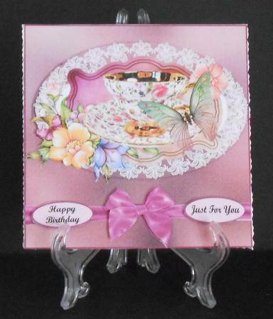 Butterfly Teacup & Easy Decoupage Card Topper by Joan Prince