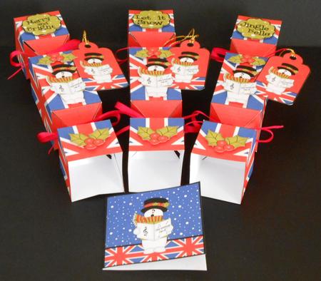 3D Snowman Union Jack Flag Christmas Cracker Boxes by Joan Prince