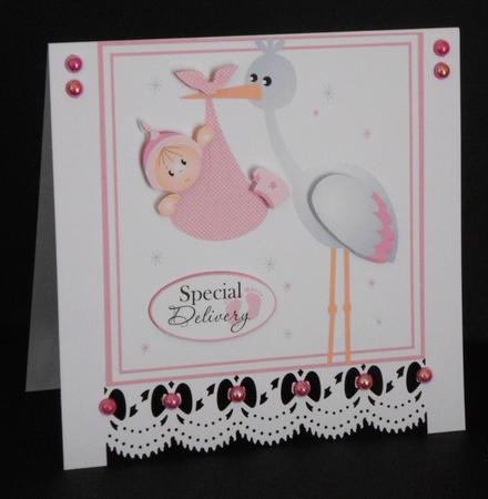 Special Delivery Baby Girl Pink Card Topper by Joan Prince