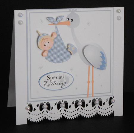 Special Delivery Baby Boy Blue Card Topper by Joan Prince