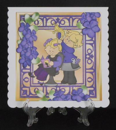 Pampered at the Hairdressers with Pretty Purple Flowers 8x8 by Joan Prince