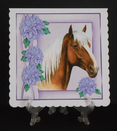 Pretty Palomino Horse with Lilac Chrysanthemums 8x8 by Joan Prince