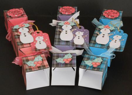 3D Snowman Tartan Christmas Cracker Boxes by Joan Prince