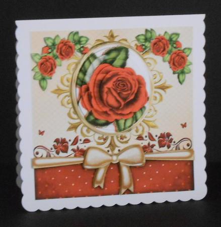 Red Roses in Ornate Frame Oval Pyramids with Bow 8x8 Kit by Joan Prince