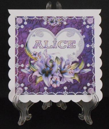 8 x 8 Lily Names a - Z 'alice' Decoupage Card Topper by Joan Prince