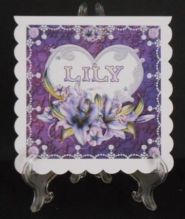 8 x 8 Lily Names a - Z - 'lily' Decoupage Card Topper by Joan Prince