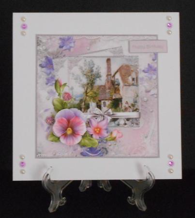 Lilac Pansies Card with Decoupage by Joan Prince