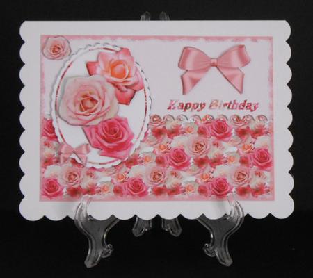 Pretty Pink Roses on Scalloped Oval by Joan Prince