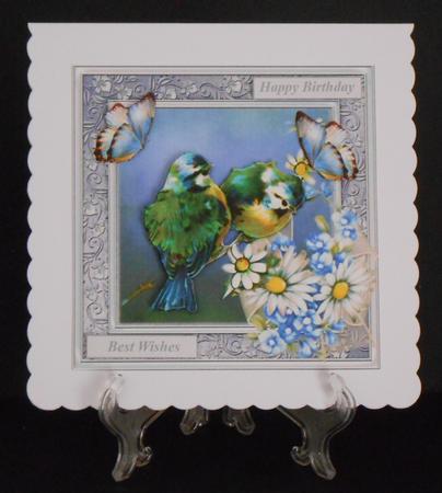 Daisy Birdie Blue Topper with Decoupage by Joan Prince