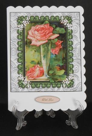Vase with Pink Rose Topper with Decoupage by Joan Prince