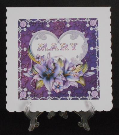 8 x 8 Lily Names a - Z 'mary' Decoupage Card Topper by Joan Prince
