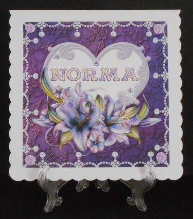 8 x 8 Lily Names a - Z 'norma' Decoupage Card Topper by Joan Prince
