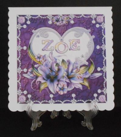 8 x 8 Lily Names a - Z - 'zoe' Decoupage Card Topper by Joan Prince