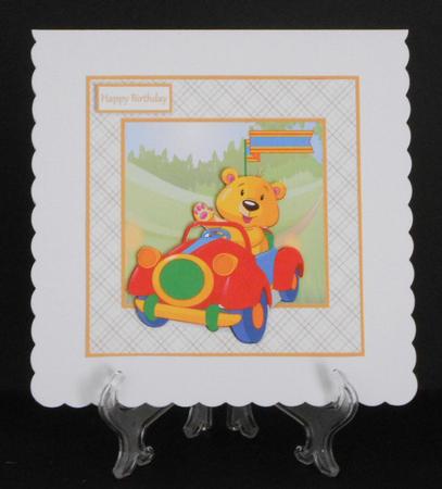 Teddy Bear Racer Card with a Large Topper by Joan Prince