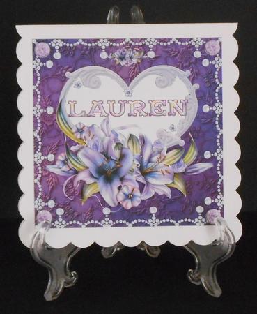 8 x 8 Lily Names a - Z 'lauren' Decoupage Card Topper by Joan Prince