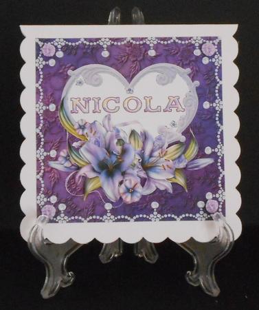8 x 8 Lily Names a - Z 'nicola' Decoupage Card Topper by Joan Prince
