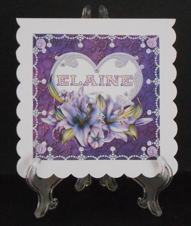8 x 8 Lily Names a - Z 'elaine' Decoupage Card Topper by Joan Prince