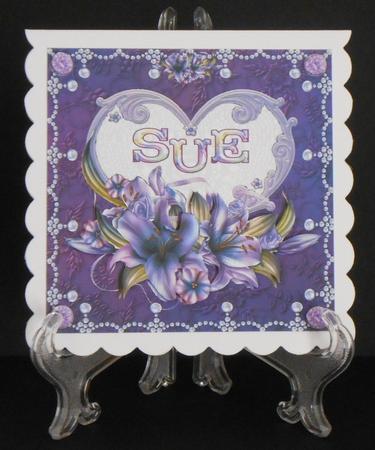 8 x 8 Lily Names a - Z - 'sue' Decoupage Card Topper by Joan Prince