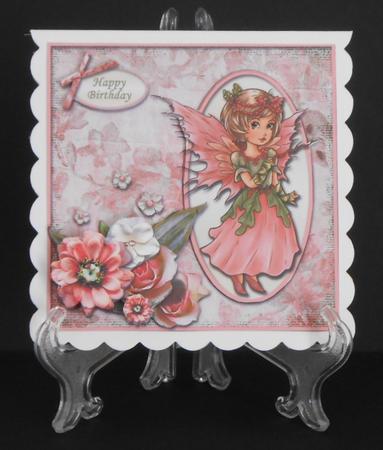 Fairy Girl and Flowers Pink Square Card Front by Joan Prince