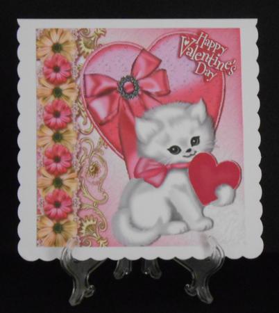 Cute White Kitty with Pink Heart and Flowers 8x8 by Joan Prince