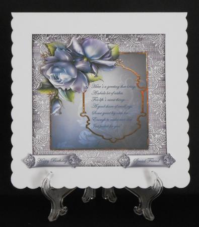 Blue Rose 7x7 Card with Decoupage by Joan Prince