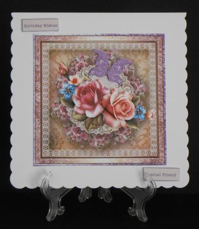 Rose Lace and Butterfly 7x7 Card with Decoupage by Joan Prince