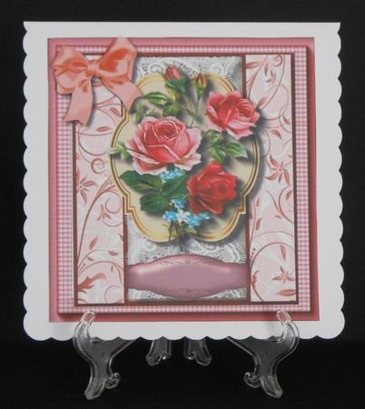Lovely Mixed Roses in Gingham Frame  by Joan Prince